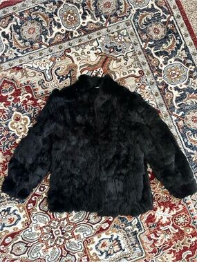 Vintage Somerset Furs Los Angeles Black 100% Pure Rabbit Fur Coat Women's Sz M